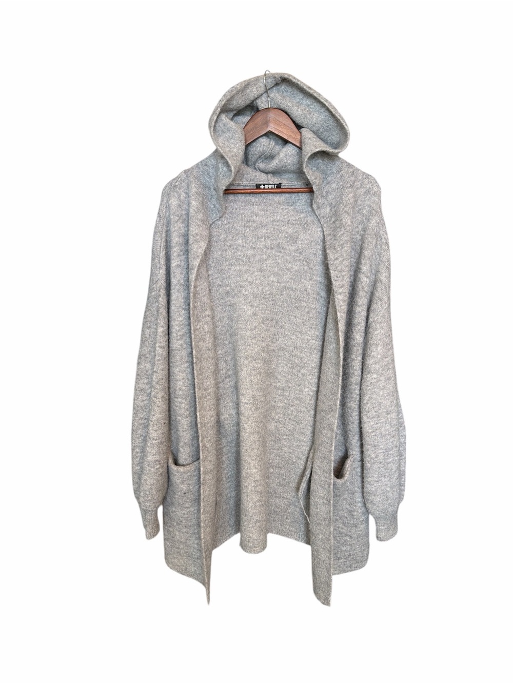 Beryll gray cashmere blend open front hooded cardigan OS oversized relaxed basic